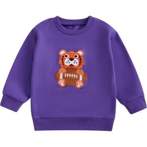 imageKuriozud Toddler Baby Boy Girl Football Outfit Pullover Sweatshirt Long Sleeve Crewneck Shirt Top Fall Winter ClothesTiger Purple
