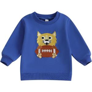 imageKuriozud Toddler Baby Boy Girl Football Outfit Pullover Sweatshirt Long Sleeve Crewneck Shirt Top Fall Winter ClothesWildcat Blue