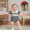 imageKuriozud Halloween Baby Clothes Newborn Ghost Embroidered Bubble Romper Short Sleeve Smocked Bodysuit First Halloween OutfitHalloween Ghost Romper Black