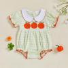 imageKuriozud Halloween Baby Clothes Newborn Ghost Embroidered Bubble Romper Short Sleeve Smocked Bodysuit First Halloween OutfitPumpkin Embroidery Green