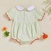 imageKuriozud Halloween Baby Clothes Newborn Ghost Embroidered Bubble Romper Short Sleeve Smocked Bodysuit First Halloween OutfitPumpkin Embroidery Green
