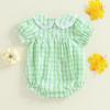 imageKuriozud Halloween Baby Clothes Newborn Ghost Embroidered Bubble Romper Short Sleeve Smocked Bodysuit First Halloween OutfitPumpkin Plaid Green