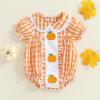 imageKuriozud Halloween Baby Clothes Newborn Ghost Embroidered Bubble Romper Short Sleeve Smocked Bodysuit First Halloween OutfitPumpkin Plaid Orange