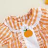 imageKuriozud Halloween Baby Clothes Newborn Ghost Embroidered Bubble Romper Short Sleeve Smocked Bodysuit First Halloween OutfitPumpkin Plaid Orange