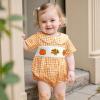 imageKuriozud Halloween Baby Clothes Newborn Ghost Embroidered Bubble Romper Short Sleeve Smocked Bodysuit First Halloween OutfitPumpkin Turkey Embroidery Orange