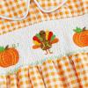 imageKuriozud Halloween Baby Clothes Newborn Ghost Embroidered Bubble Romper Short Sleeve Smocked Bodysuit First Halloween OutfitPumpkin Turkey Embroidery Orange