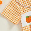imageKuriozud Halloween Baby Clothes Newborn Ghost Embroidered Bubble Romper Short Sleeve Smocked Bodysuit First Halloween OutfitPumpkin Turkey Embroidery Orange