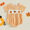 imageKuriozud Halloween Baby Clothes Newborn Ghost Embroidered Bubble Romper Short Sleeve Smocked Bodysuit First Halloween OutfitPumpkin Turkey Embroidery Orange