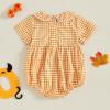 imageKuriozud Halloween Baby Clothes Newborn Ghost Embroidered Bubble Romper Short Sleeve Smocked Bodysuit First Halloween OutfitPumpkin Turkey Embroidery Orange