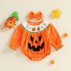 imageKuriozud Halloween Baby Clothes Newborn PumpkinTurkry Smocked Bubble Romper Velvet Onesie Cute Baby Girl Fall Winter ClothesHalloween Pumpkin Orange
