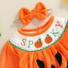 imageKuriozud Halloween Baby Clothes Newborn PumpkinTurkry Smocked Bubble Romper Velvet Onesie Cute Baby Girl Fall Winter ClothesHalloween Pumpkin Orange