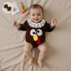 imageKuriozud Halloween Baby Clothes Newborn PumpkinTurkry Smocked Bubble Romper Velvet Onesie Cute Baby Girl Fall Winter ClothesTurkey Brown