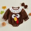 imageKuriozud Halloween Baby Clothes Newborn PumpkinTurkry Smocked Bubble Romper Velvet Onesie Cute Baby Girl Fall Winter ClothesTurkey Brown
