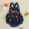 imageKuriozud Halloween Baby Girl Outfit Denim Jeans Romper PumpkinGhost Onesie Overall Bodysuit Infant First Halloween ClothesPumpkin