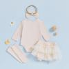 imageKuriozud Im New Here Newborn Outfit Girl Letter Romper Ruffle Tutu Bloomers Shorts Set Baby Girl Preemie Coming Home OutfitBeige