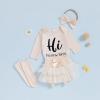 imageKuriozud Im New Here Newborn Outfit Girl Letter Romper Ruffle Tutu Bloomers Shorts Set Baby Girl Preemie Coming Home OutfitBeige