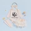 imageKuriozud Im New Here Newborn Outfit Girl Letter Romper Ruffle Tutu Bloomers Shorts Set Baby Girl Preemie Coming Home OutfitBeige