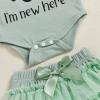 imageKuriozud Im New Here Newborn Outfit Girl Letter Romper Ruffle Tutu Bloomers Shorts Set Baby Girl Preemie Coming Home OutfitGreen