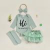 imageKuriozud Im New Here Newborn Outfit Girl Letter Romper Ruffle Tutu Bloomers Shorts Set Baby Girl Preemie Coming Home OutfitGreen