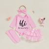 imageKuriozud Im New Here Newborn Outfit Girl Letter Romper Ruffle Tutu Bloomers Shorts Set Baby Girl Preemie Coming Home OutfitPink