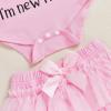 imageKuriozud Im New Here Newborn Outfit Girl Letter Romper Ruffle Tutu Bloomers Shorts Set Baby Girl Preemie Coming Home OutfitPink