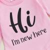 imageKuriozud Im New Here Newborn Outfit Girl Letter Romper Ruffle Tutu Bloomers Shorts Set Baby Girl Preemie Coming Home OutfitPink