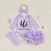 imageKuriozud Im New Here Newborn Outfit Girl Letter Romper Ruffle Tutu Bloomers Shorts Set Baby Girl Preemie Coming Home OutfitPurple