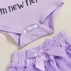 imageKuriozud Im New Here Newborn Outfit Girl Letter Romper Ruffle Tutu Bloomers Shorts Set Baby Girl Preemie Coming Home OutfitPurple