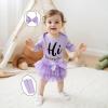 imageKuriozud Im New Here Newborn Outfit Girl Letter Romper Ruffle Tutu Bloomers Shorts Set Baby Girl Preemie Coming Home OutfitPurple