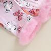 imageKuriozud Kids Toddler Girl Halloween Pajamas Fuzzy Trim Long Sleeve Button Down Shirt Top and Pants 2pcs Pjs Sets SleepwearFloral Ghost Bow Pink