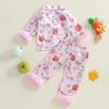 imageKuriozud Kids Toddler Girl Halloween Pajamas Fuzzy Trim Long Sleeve Button Down Shirt Top and Pants 2pcs Pjs Sets SleepwearFloral Ghost Bow Pink