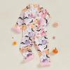imageKuriozud Kids Toddler Girl Halloween Pajamas Fuzzy Trim Long Sleeve Button Down Shirt Top and Pants 2pcs Pjs Sets SleepwearFloral Pumpkin Bat Apricot