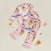 imageKuriozud Kids Toddler Girl Halloween Pajamas Fuzzy Trim Long Sleeve Button Down Shirt Top and Pants 2pcs Pjs Sets SleepwearFloral Pumpkin Bat Apricot