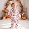imageKuriozud Kids Toddler Girl Halloween Pajamas Fuzzy Trim Long Sleeve Button Down Shirt Top and Pants 2pcs Pjs Sets SleepwearFloral Pumpkin Bat Apricot
