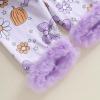 imageKuriozud Kids Toddler Girl Halloween Pajamas Fuzzy Trim Long Sleeve Button Down Shirt Top and Pants 2pcs Pjs Sets SleepwearFloral Pumpkin Bow Purple