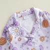 imageKuriozud Kids Toddler Girl Halloween Pajamas Fuzzy Trim Long Sleeve Button Down Shirt Top and Pants 2pcs Pjs Sets SleepwearFloral Pumpkin Bow Purple