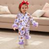 imageKuriozud Kids Toddler Girl Halloween Pajamas Fuzzy Trim Long Sleeve Button Down Shirt Top and Pants 2pcs Pjs Sets SleepwearFloral Pumpkin Bow Purple