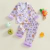 imageKuriozud Kids Toddler Girl Halloween Pajamas Fuzzy Trim Long Sleeve Button Down Shirt Top and Pants 2pcs Pjs Sets SleepwearFloral Pumpkin Bow Purple