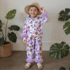 imageKuriozud Kids Toddler Girl Halloween Pajamas Fuzzy Trim Long Sleeve Button Down Shirt Top and Pants 2pcs Pjs Sets SleepwearFloral Pumpkin Bow Purple