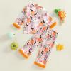 imageKuriozud Kids Toddler Girl Halloween Pajamas Fuzzy Trim Long Sleeve Button Down Shirt Top and Pants 2pcs Pjs Sets SleepwearFloral Pumpkin Ghost Pink