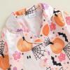 imageKuriozud Kids Toddler Girl Halloween Pajamas Fuzzy Trim Long Sleeve Button Down Shirt Top and Pants 2pcs Pjs Sets SleepwearFloral Pumpkin Ghost Pink