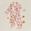 imageKuriozud Kids Toddler Girl Halloween Pajamas Fuzzy Trim Long Sleeve Button Down Shirt Top and Pants 2pcs Pjs Sets SleepwearFloral Pumpkin Pink