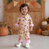 imageKuriozud Kids Toddler Girl Halloween Pajamas Fuzzy Trim Long Sleeve Button Down Shirt Top and Pants 2pcs Pjs Sets SleepwearFloral Pumpkin Pink