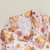 imageKuriozud Kids Toddler Girl Halloween Pajamas Fuzzy Trim Long Sleeve Button Down Shirt Top and Pants 2pcs Pjs Sets SleepwearFloral Pumpkin Pink