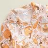 imageKuriozud Kids Toddler Girl Halloween Pajamas Fuzzy Trim Long Sleeve Button Down Shirt Top and Pants 2pcs Pjs Sets SleepwearFloral Pumpkin Spice Orange