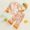 imageKuriozud Kids Toddler Girl Halloween Pajamas Fuzzy Trim Long Sleeve Button Down Shirt Top and Pants 2pcs Pjs Sets SleepwearFloral Pumpkin Spice Orange
