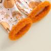 imageKuriozud Kids Toddler Girl Halloween Pajamas Fuzzy Trim Long Sleeve Button Down Shirt Top and Pants 2pcs Pjs Sets SleepwearFloral Pumpkin Spice Orange