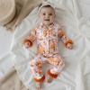 imageKuriozud Kids Toddler Girl Halloween Pajamas Fuzzy Trim Long Sleeve Button Down Shirt Top and Pants 2pcs Pjs Sets SleepwearFloral Pumpkin Spice Orange