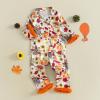imageKuriozud Kids Toddler Girl Halloween Pajamas Fuzzy Trim Long Sleeve Button Down Shirt Top and Pants 2pcs Pjs Sets SleepwearTurkey Pumpkin Orange
