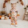 imageKuriozud Kids Toddler Girl Halloween Pajamas Fuzzy Trim Long Sleeve Button Down Shirt Top and Pants 2pcs Pjs Sets SleepwearTurkey Pumpkin Orange